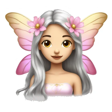 Beautiful, flower, fairy, pink, silver, gold, long hair, big wings, fair skin sticker