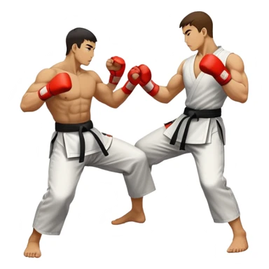 Round emblem symbolizing striking martial arts. The emblem features two fighters in dynamic stances, one delivering a powerful punch while the other defends with a block. In the center, a stylized fist and foot crossed to represent the essence of striking.  sticker
