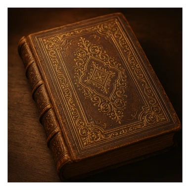 old book with ornate cover sticker