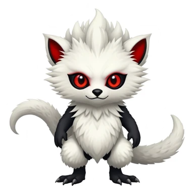 a white exotic edgy vernid-fionbri-creature, with black belly and red eyes, full body sticker