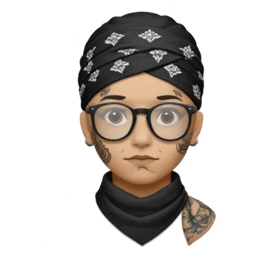 character with bandana and glasses and tattoed sticker