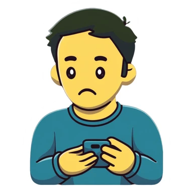 man with shameful expression looking at his smartphone sticker