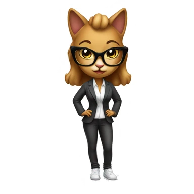 Mulatto hiphop confident business young female cat full body pfp with smart glasses sticker