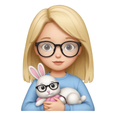 Girl kid with glasses → holding a toy rabbit sticker