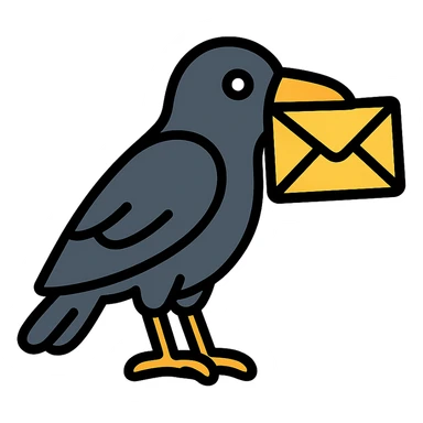 raven holding a letter in its beak colored icon sticker