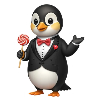 Penguin wearing a tuxedo eating a lollipop  sticker