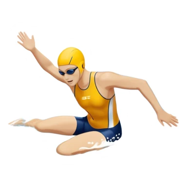 An icon featuring a swimmer in mid-stroke, cutting through the water with a strong, fluid motion. The design includes ripples around the swimmer’s body and a pool lane line in the background, symbolizing speed and technique in swimming. Transparent background highlights the grace sticker
