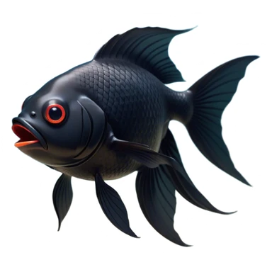 Cinematic Cute Yawning Black Goldfish Portrait Emoji, Head tilted slightly with a dramatic, wide-open yawn, showcasing a smooth, deep black body with elegant, flowing fins, eyes barely open in drowsy contentment, Simplified yet irresistibly adorable features, highly detailed, glowing with a soft, cozy glow, high shine, relaxed yet expressive, stylized with a touch of whimsy, bright and endearing, soft glowing outline, capturing the essence of a sleepy yet affectionate goldfish, so drowsy it feels like it could float out of the screen and curl up for a nap! sticker