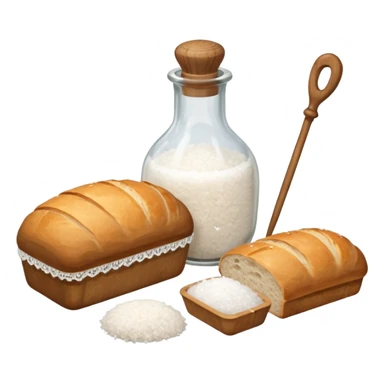 a one victorian bottle of salt and a loaf of bread - crochet needles and a ball of wool sticker