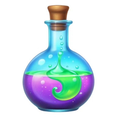 glowing neon magic potion, in a round glass bottle  sticker