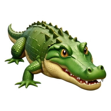 cinematic-crocodile-realistic-full-body-on all fours-emoji,-massive-scaled-body-partially-submerged-in-shallow-water,-head-tilted-dramatically,-rough-green-and-brown-hide-textured-with-deep-ridges,-simplified-yet-realistic-focused-features, head held high sticker