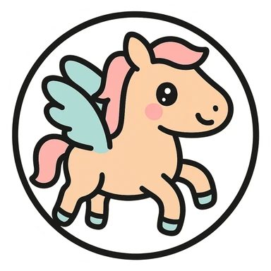 little alchemy style icon
subject: pegasus
border: medium-black
shape: round, circular
background: white
style: full color fill with medium black outlining sticker