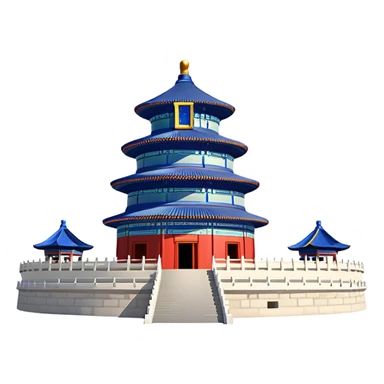 Temple of Heaven Beijing, simplified emoji style with bold outlines and bright colors, cartoon style round blue roof temple sticker