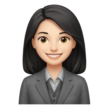 woman with dark long hair grey suit sticker