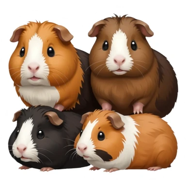 a group of 8 guinea pigs 2  big and creme colour 2 big and black 1 small black white and brown 1 small black and brown 1 small white and 1 small creme  sticker