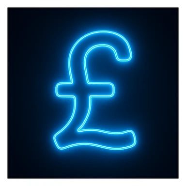 Pound sign (£) emoji, neon-blue style, electric-blue glow, smooth lines, techy aesthetic, dark background. sticker