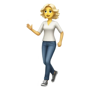 walking, white woman, a blonde, friendly waving, casual dress sticker