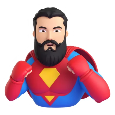superhero with beard shaped like fists, punching with his beard sticker