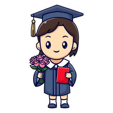 Cute Japanese high school girl in graduation ceremony with bouquet and diploma sticker