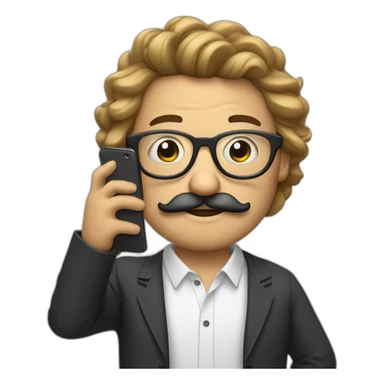 Man with mustache wearing eye glasses, holding two cell phones each one in one hand sticker