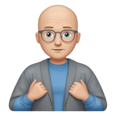 bald man with blue eyes and eye glasses big shrugging sticker