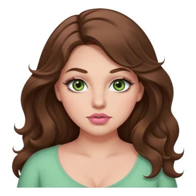 Girl girl long wavy brown hair, pale green eyes, plus size, thick eyelashes, tan skin, pale pink lips sticker
