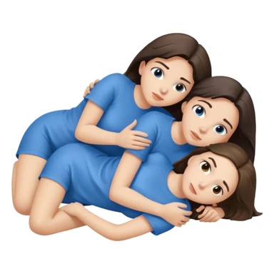 two white brunette women lying down full body on top of each other wrapped around each other one wearing a blue shirt they should be melting into each other sticker