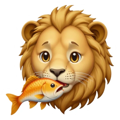  A lion eating a fish, feeling sad, cry, tear falling from eyes, portrait, bust up sticker