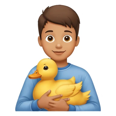 Yellow stuffed animal duck being held by a happy boy sticker