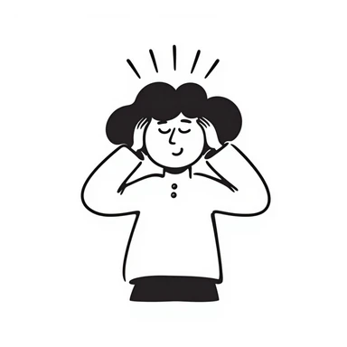 persona con dolor de cabeza, estilo doodle, trazos negros simples, gesto de dolor, líneas sobre la cabeza sticker
