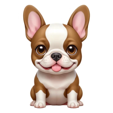 Cinematic Cute Pied French Bulldog Portrait Emoji, Head tilted with a sweet, mischievous grin and large, inviting eyes, featuring a unique pied fur of contrasting colors, simplified yet irresistibly endearing, highly detailed, glowing with a warm, playful radiance, high shine, exuding a quirky charm and affectionate personality, styled with a soft, lighthearted outline, capturing the essence of a cute Pied French Bulldog that looks ready to charm its way into your heart! sticker