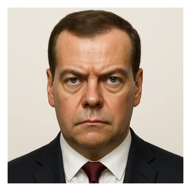 ultra-realistic, maximum detail portrait of Dmitry Medvedev with a stern expression and lifelike facial features in emoji style sticker