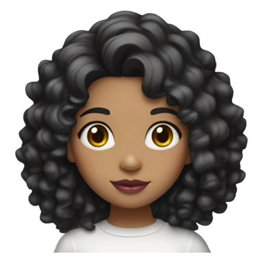 girl, black thick curly hair, middle hair parting, juicy pink lips, white skin, long hair sticker