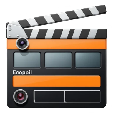 orange striped clapperboard with a film camera next to it sticker