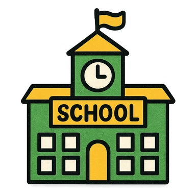 school building, minimalistic, green gold and white color scheme, clean lines sticker