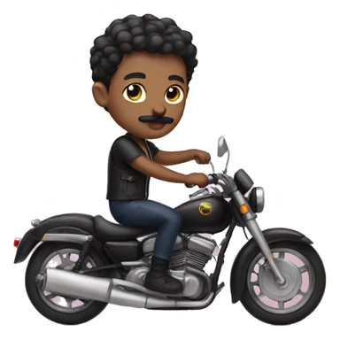 A cute boy with a mustache and a black short haircut on a motorcycle sticker