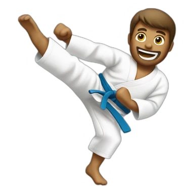 a karate man doing a flying kick mid-air sticker