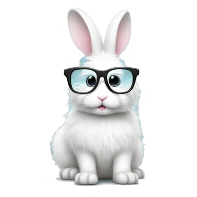 cute super fluffy white bunny with stylish glasses sticker