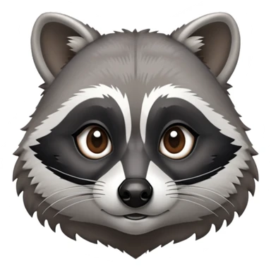 Cinematic-Noble-Raccoon-Portrait-Emoji – Poised and confident, with a sturdy build and a beautifully textured fur of silver-grey accented by dark black facial markings, deep-set, intelligent brown eyes, simplified yet sharp and sophisticated zoom out to show shoulders sticker