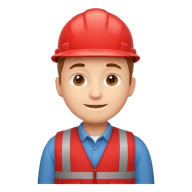 cute emoji character, round head, basic facial features, soft smile, wearing a red vest similar to a hardware store employee, flat vector emoji style, no text, no branding, facing forward sticker