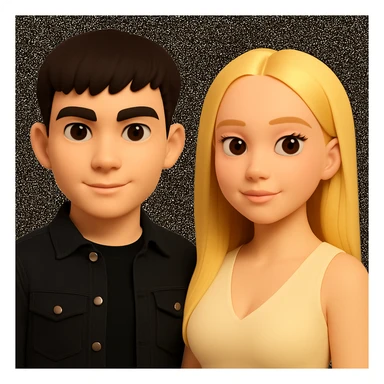 Slightly increase the volume of the upper body of the girl, separate the girl and the boy from each other, and make the skin color the same for both characters. Maintain the cartoon style and keep the background unchanged. sticker