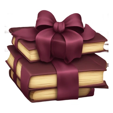 burgundy books stacked up and tied together by a burgundy bow sticker