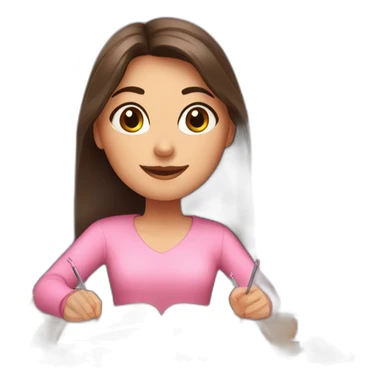 white girl with dark brown hair lights pink candles and studies at her desk sticker