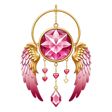 Reddish-pinkish and golden warm-colored romantic lush beautiful pretty hanging crystal-catcher aesthetic with hearts and sparkles and and white angel wings sticker