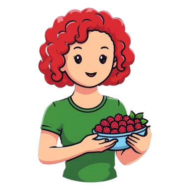 red-haired curly-haired woman holding raspberries in her hands sticker