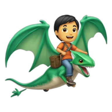 Half Asian boy riding a flying pterodactyl sticker