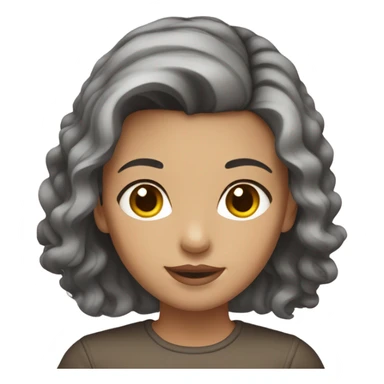 Girl with medium length brown hair with gray highlights, brown eyes and brown eyebrows sticker