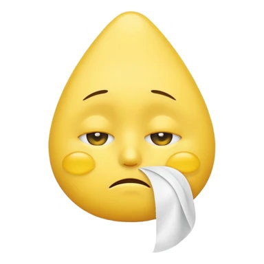 yellow emoji face with sad expression, large teardrop under one eye, white tissue wiping the tear held close to the face, plain white background sticker