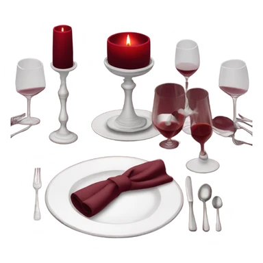 Romantic table dinner with burgundy tablecloth, white plates and wine cups sticker