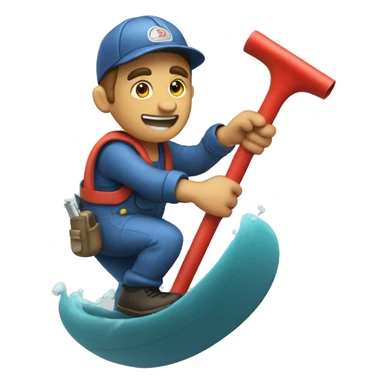 Plumber surfing on pipe sticker